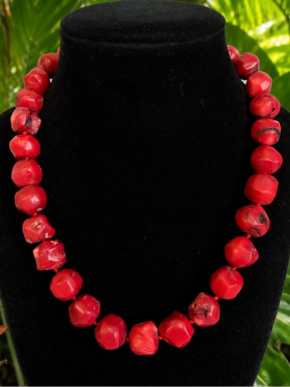 Red Coral Beaded Statement Necklace -17” 93g